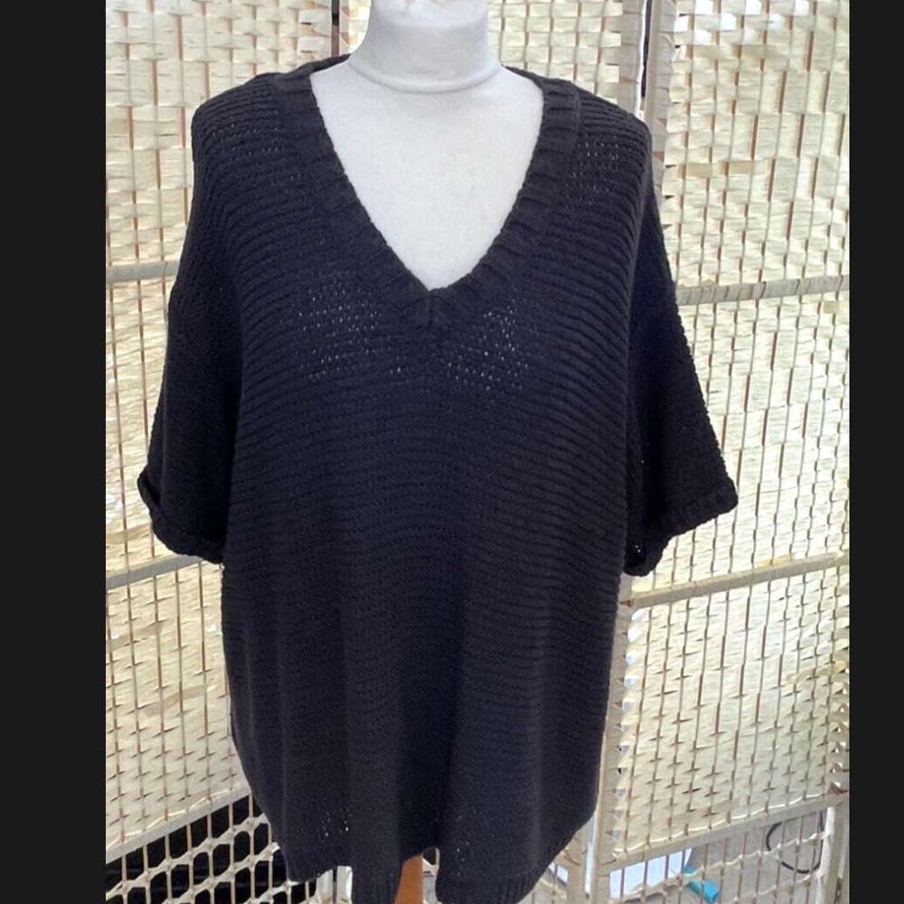 FAT FACE LOOSE KNIT Sweater TOP Grey Short Sleeve Cotton Blend Relaxed Small